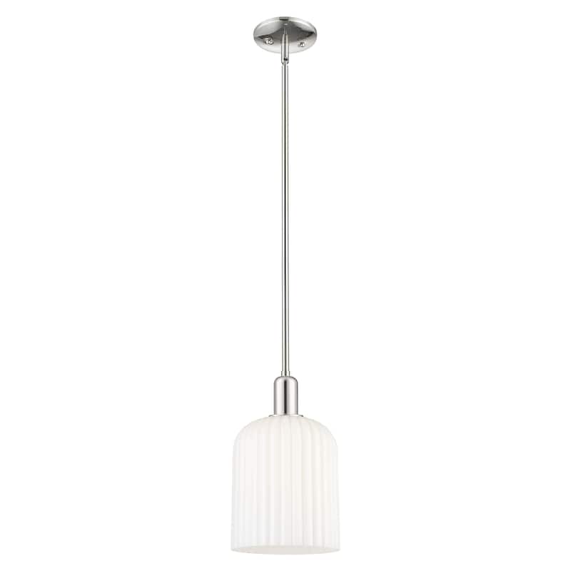 Innovations Lighting Endless Possibilities Arcadia - Bridal Veil - 1 Light 8" Stem Hung Mini Pendant - Polished Nickel/Gloss White Shade