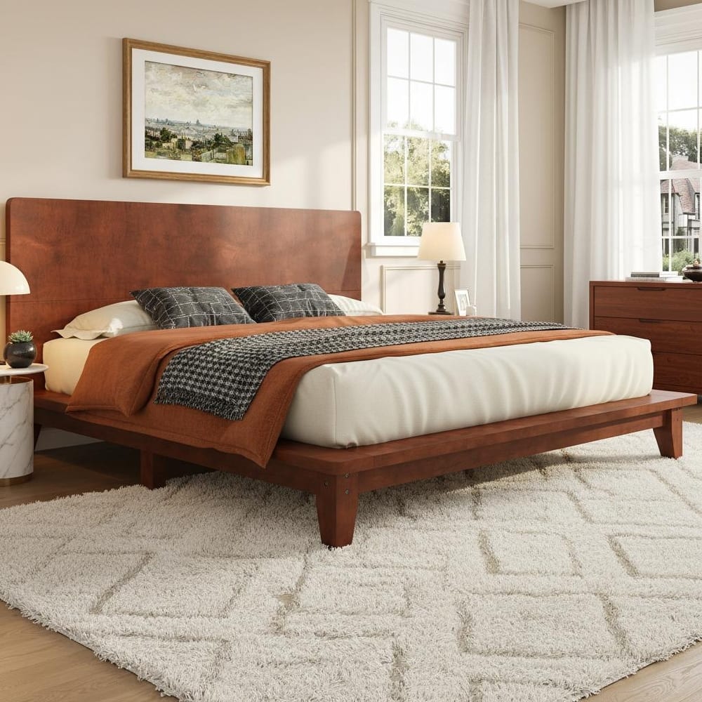 Minimalist Wood Platform Bed Frame with Headboard by Harper&Bright Designs
