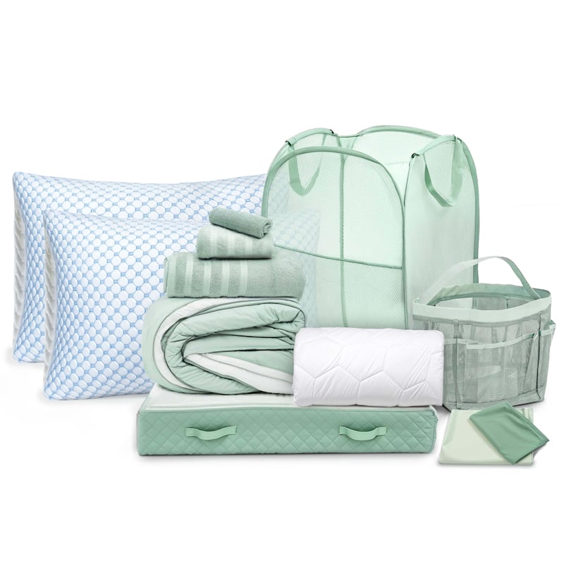 Empyrean Back to College Kit with Ice Pillow/ Down Alternative Pillow - Sage - Complete Kit with Cooling Pillows