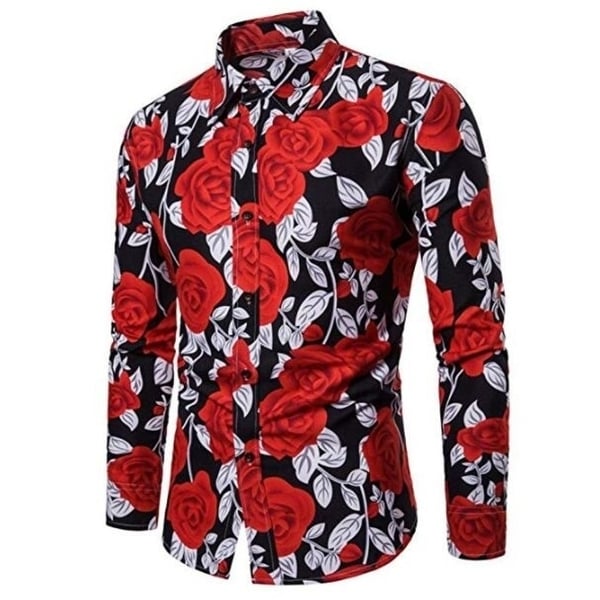Men's long sleeve floral print shirt clearance
