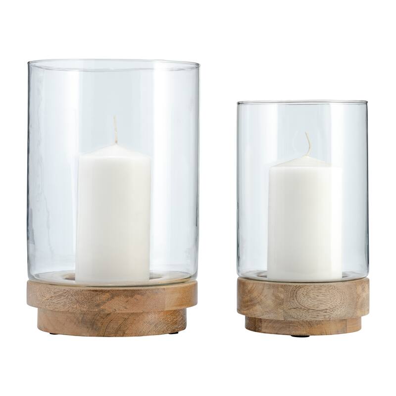 Sagebrook Home Iron and Glass Candle Holders on Mango Wood Base - Elegant Home Decor Essentials for Serenity - 7" x 7" x 11"