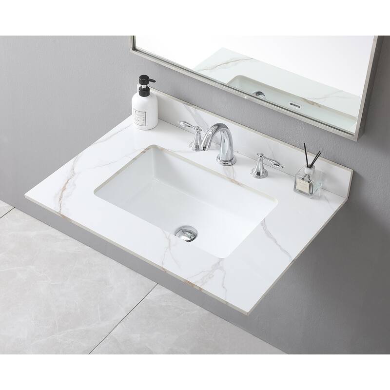 31 in./ 37 in./ 43 in. Carrara Gold Engineered Stone Bathroom Vanity Top with Ceramic Sink