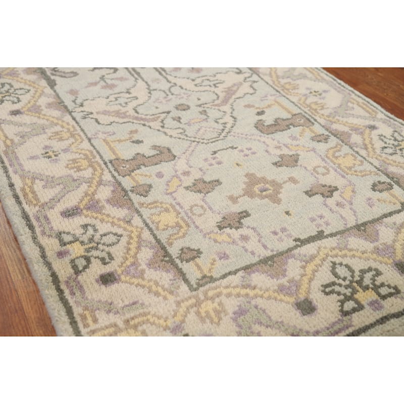 Oushak Oriental Runner Rug Hand-Knotted Transitional Wool Carpet - 2'6"x 9'9" - 2'6"x 9'9" - Blue