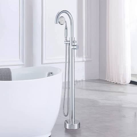 BATHLET Freestanding Floor Mounted Bathtub High Arc Faucet Tub Filler with Hand Shower
