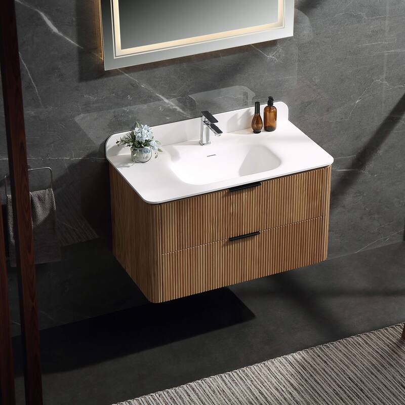 Modland 36" Wall-Mounted Bathroom Vanity with Acrylic Top Integrated Sink & Overflow