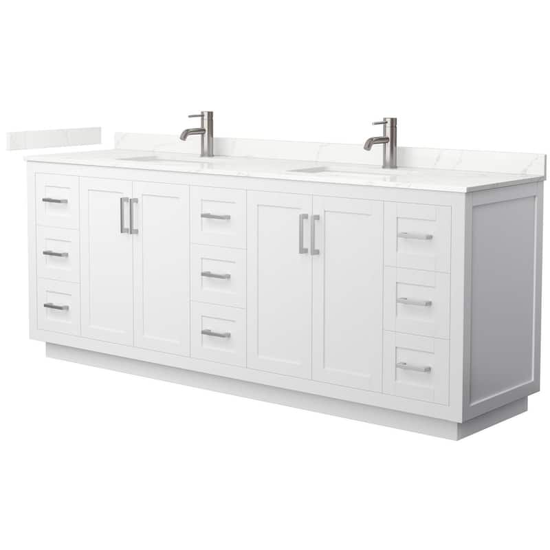 Wyndham Collection WCF292984D-QTZ-UNSMXX Miranda 84" Free Standing - White / Giotto Quartz Top / Brushed Nickel