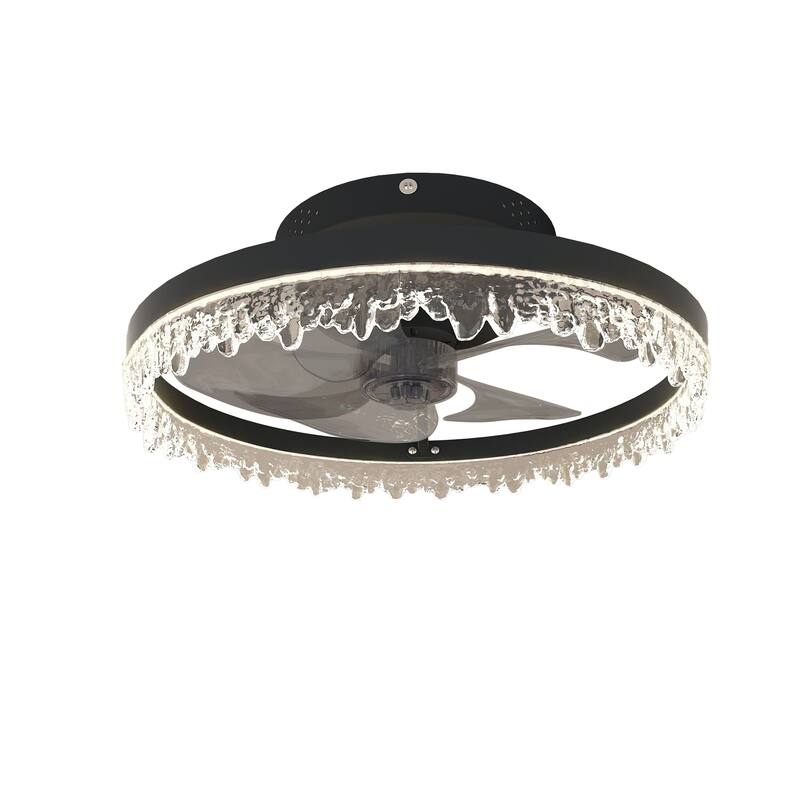 24"/20"/16" Crystal Ceiling Fan with Light, Flush Mount LED Chandelier Fan Round Ceiling Light for Bedroom Living Room