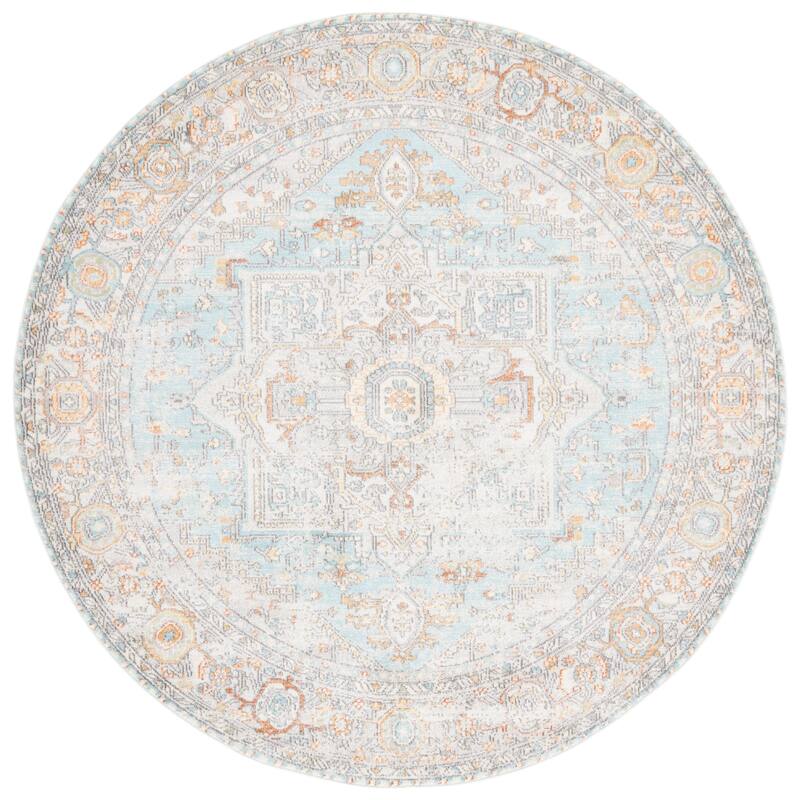 SAFAVIEH Aria Vasya Vintage Oriental Medallion Rug - 6'7" Round - Aqua/Beige