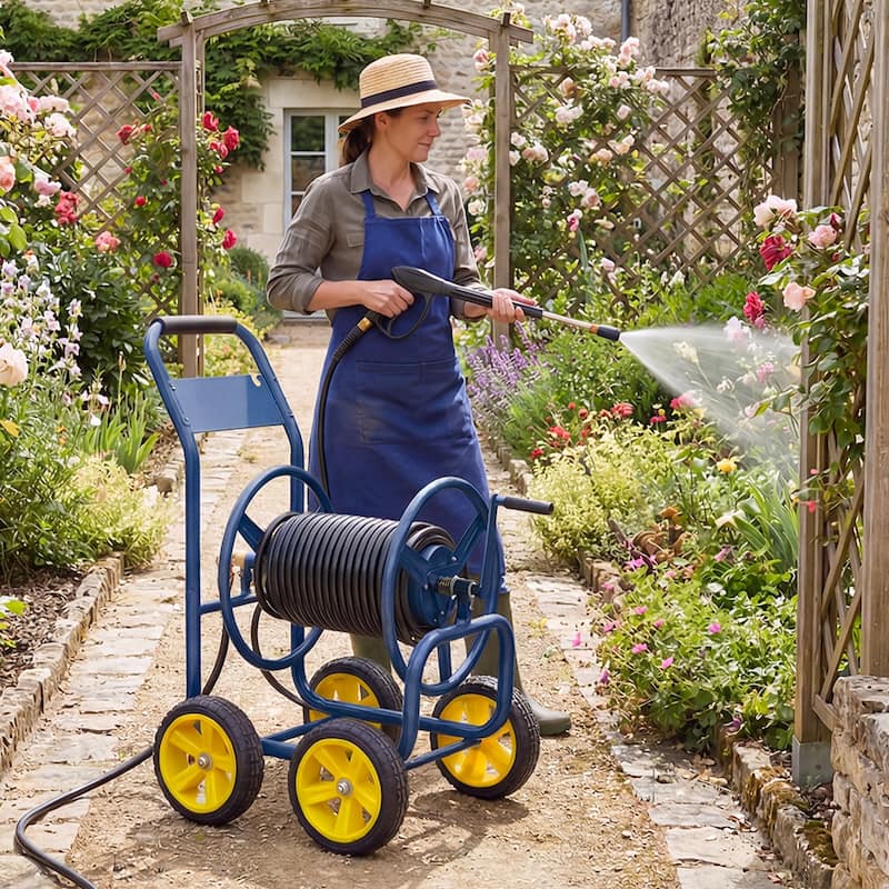 Gymax Garden Hose Reel Cart 4 Wheels 330 ft 5/8'' Large Capacity for