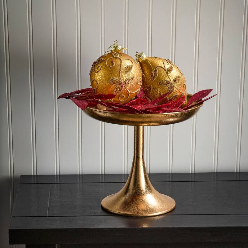 4-6" Glass Mercury Jewel Finial Ball Ornament Set of 2 - Gold