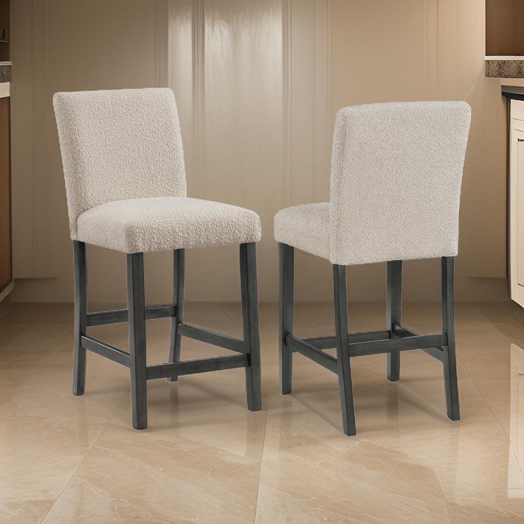 Alora Counter Height Dining Chair Set of 2, Beige Boucle, Charcoal Gray