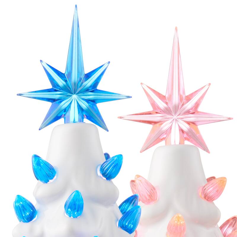 12in Hand Painted Ceramic Christmas Tree PreLit Tree with Star