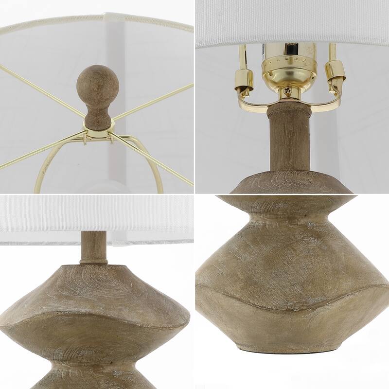 Leif 24.5" Minimalist Coastal Resin/Iron Cairn LED Table Lamp, Brown Wood Finish by JONATHAN Y