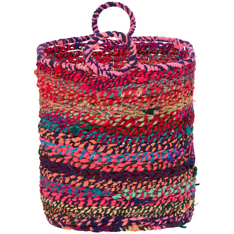CosmoLiving by Cosmopolitan Cotton Fabric Handmade Storage Basket with Handles - White, Gray, Multi Colored
