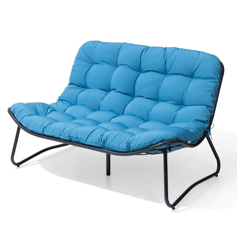 Double Papasan Loveseat Chair Oversized Outdoor Indoor with Padded Cushion - Blue - 1PC