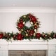 preview thumbnail 7 of 7, 30 in. Lighted Christmas Wreath - Golden Leaf Red Magnolia - 30 Inch