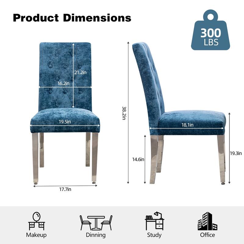 Set of 2 Modern Dining Chairs with Plush Velvet Upholstery, Sturdy Stainless Steel Legs & S-Shaped Springs - Ergonomic Support