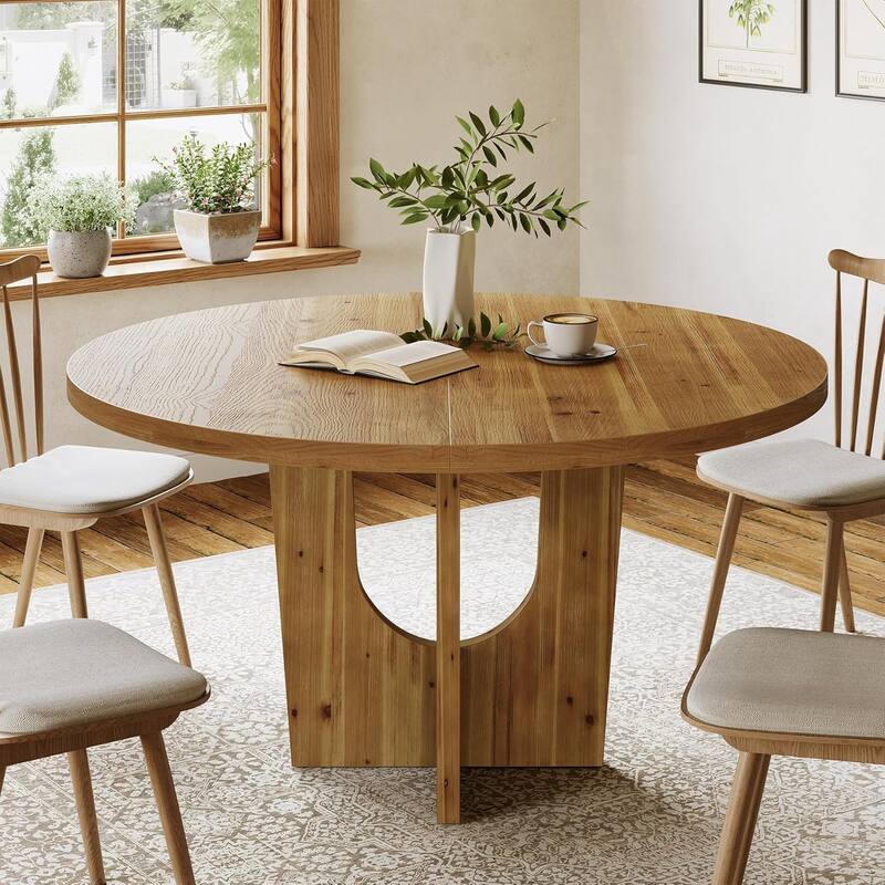 47" Solid Wood Round Dining Table Farmhouse Kitchen Table for 4-6 People - 47.2" W x 47.2" D x 29.5" H
