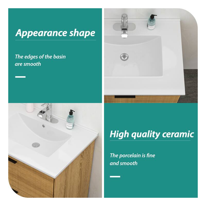Durable Bathroom Vanity Top with Single Sink, Smooth Polished Ceramic Finish, and Overflow - 30.2in L