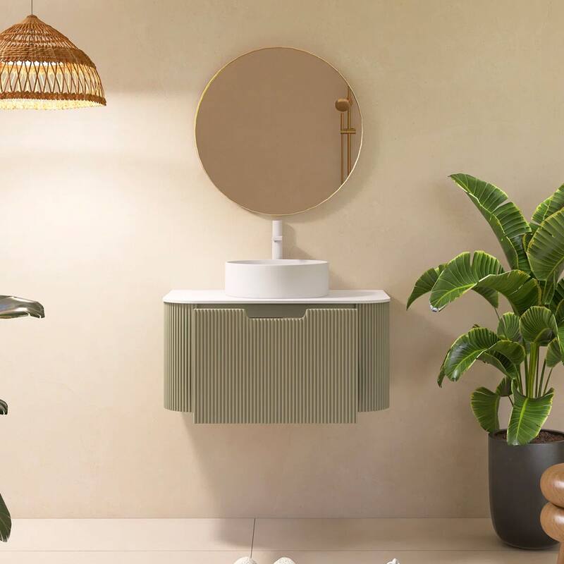 Wall-Mounted Bathroom Vanity with White Round Ceramic Sink