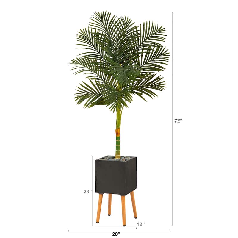 6' Golden Cane Artificial Palm Tree in Black Planter with Stand - Bed ...