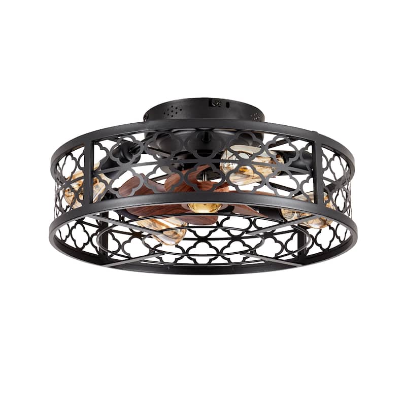 20" Flower Style Iron Ceiling Fans With Remote Control,Ceiling Fan 6 Speed Reversible with Remote Control,Flush Mount Caged