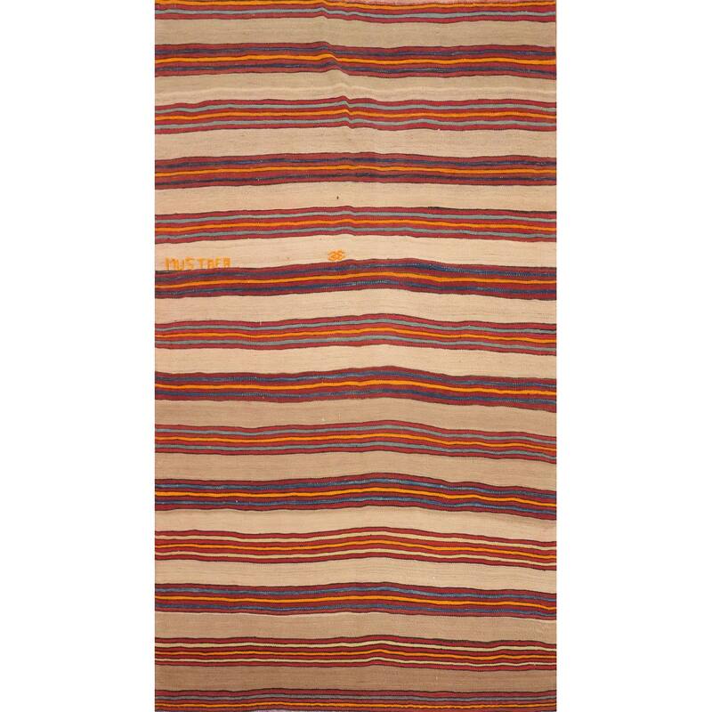 Hand Woven Oriental 100% Wool Carpet Southwestern Geometric Multi-Colored Kilim Area Rug - 8' 1'' X 4' 10''