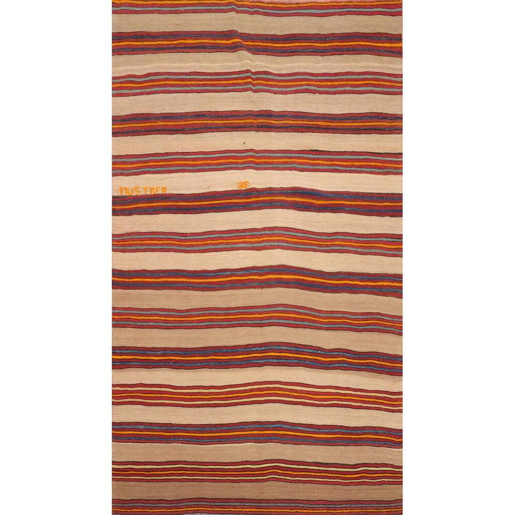 Hand Woven Oriental 100% Wool Carpet Southwestern Geometric Multi-Colored Kilim Area Rug - 8' 1'' X 4' 10''