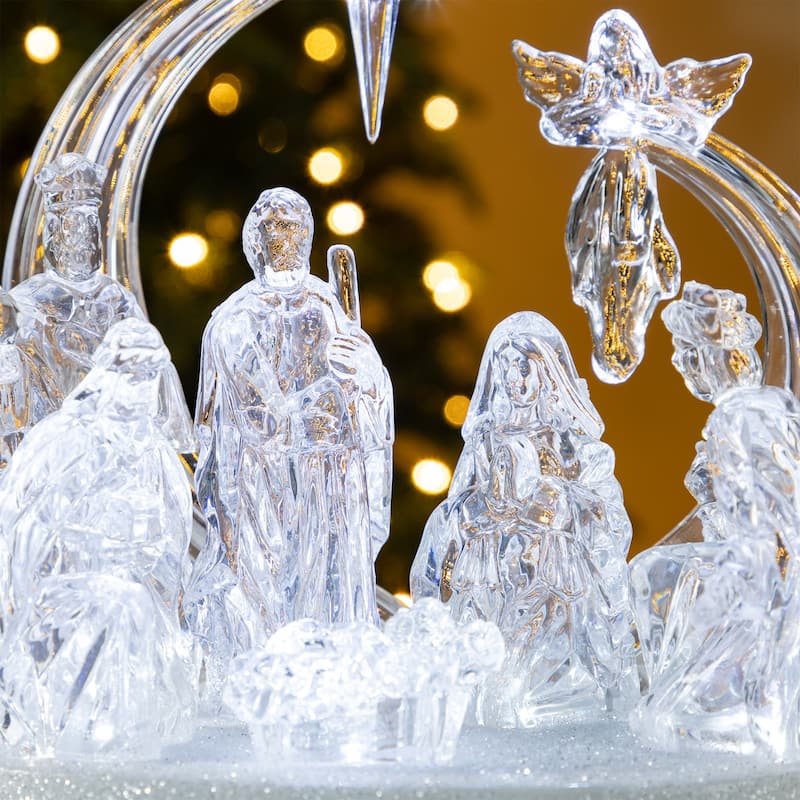 Glitzhome 9''L Christmas Lighted Acrylic Tabletop Nativity Scene Figurine