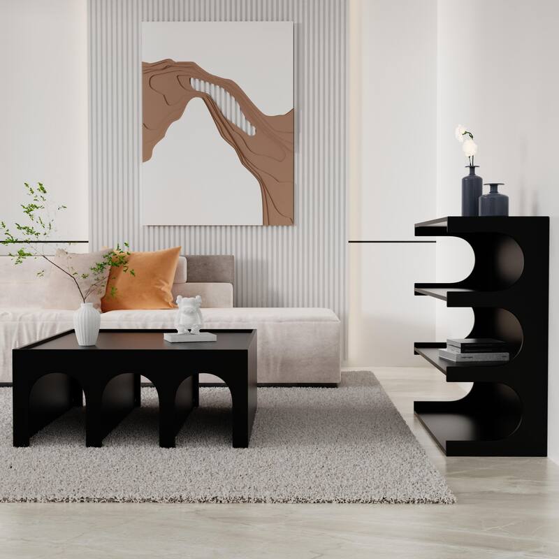 Black MDF 4 Tier Bookshelf Storage Cabinet Convertible Coffee Table - 36" L x 15" W x 36" H