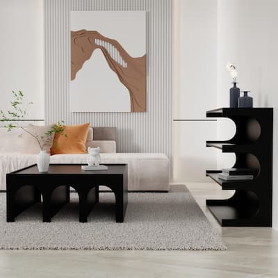 Multifunctional 4-Tier Book Shelf & Coffee Table for Living Room Dining Room Study Entryway