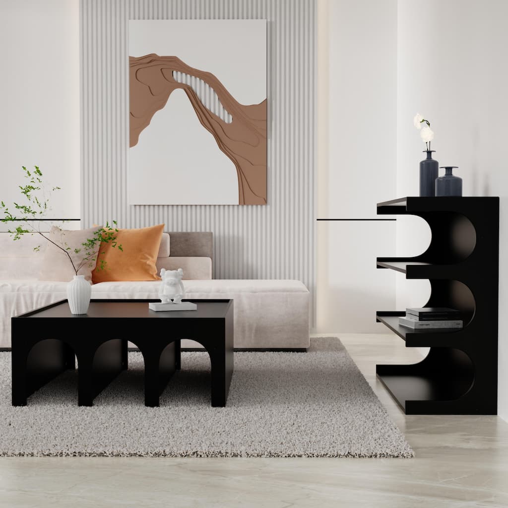 Roomfitters Multifunctional Bookshelf & Coffee Table, 4-Tier Minimalist Organizer, Modern Living Room Bookcase