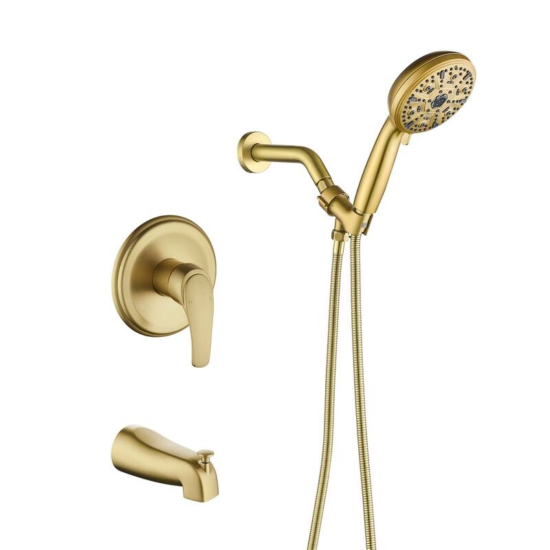 Wall Mounted Shower Faucet with Tub Spout, Complete Pressure Balance Brushed Gold Tub Shower System Wth Rough-in Valve - Brushed Gold