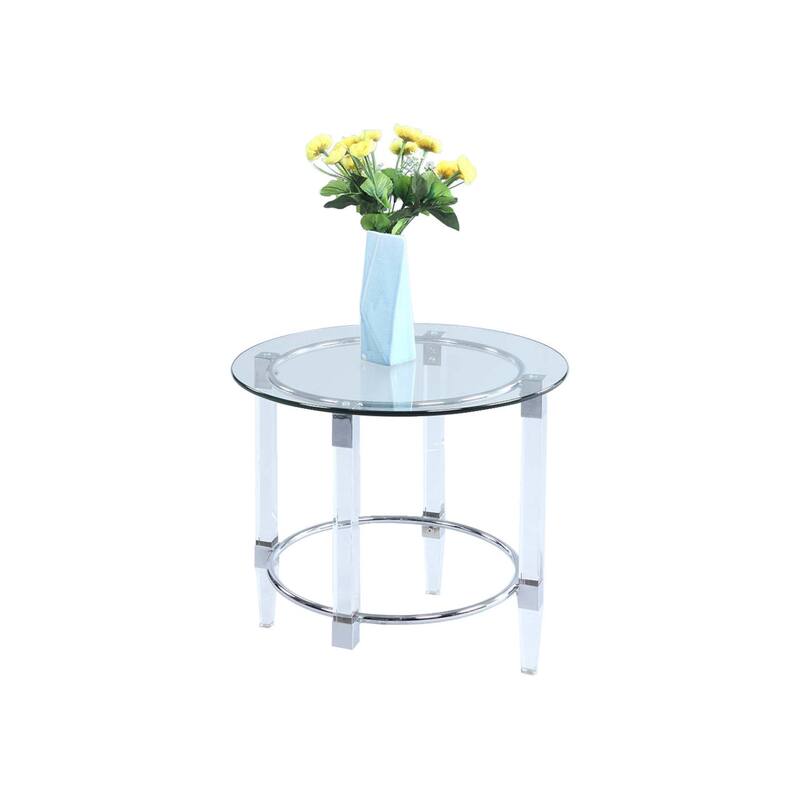 Somette Giselle Metal Lamp Table with Round Glass Top