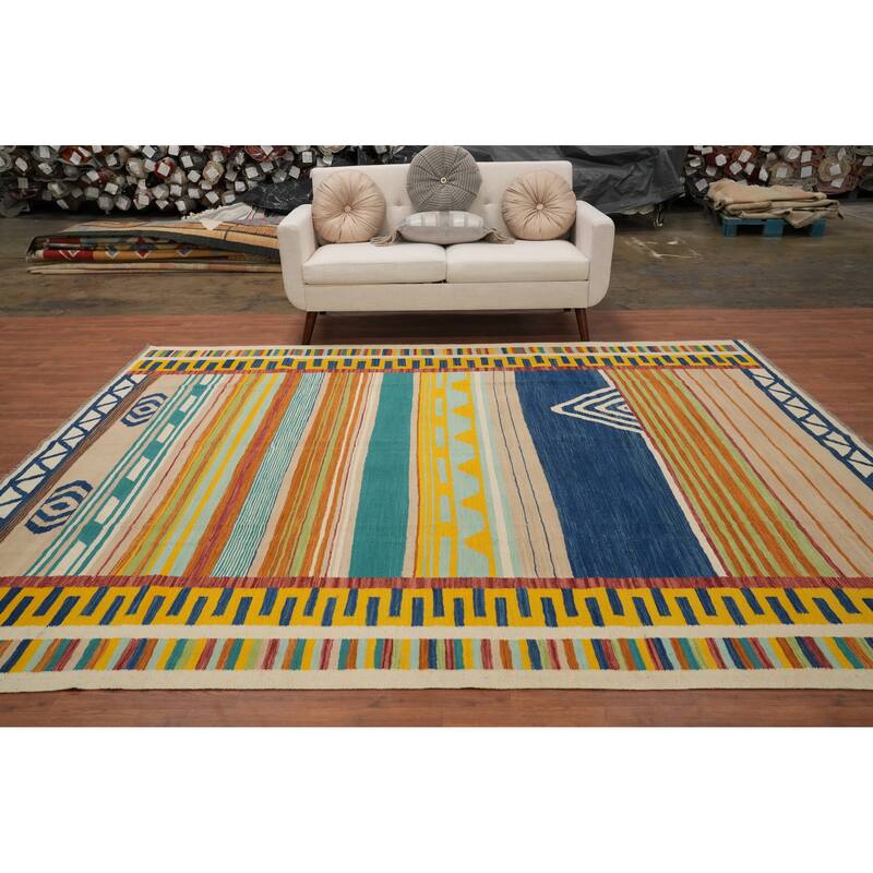 Hand Woven Oriental 100% Wool Carpet Southwestern Tribal Multi-Colored Kilim Area Rug - 10' 0'' X 8' 4''