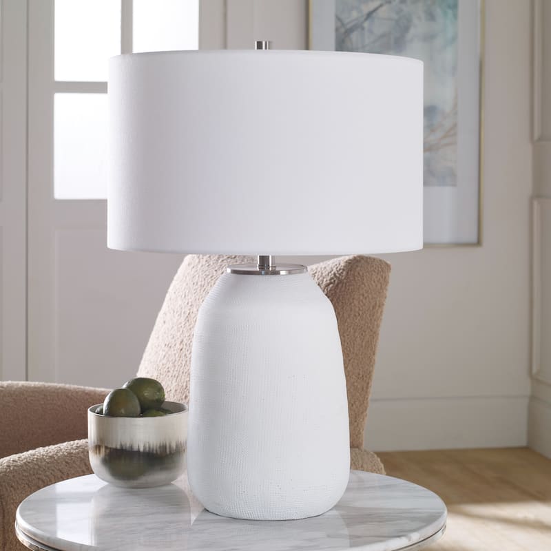 Rounded Base Ceramic Table Lamp with Drum Shade - 25.5" - Matte White