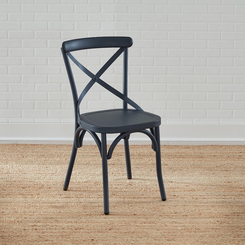 Vintage Series Distressed Metal X Back Side Chair - Antique White (Set of 2) - Blue