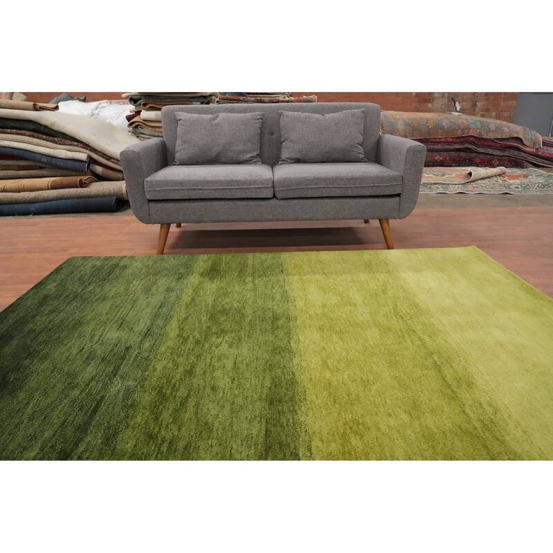 Hand Knotted Oriental 100% Wool Carpet Modern Stripe Green Gabbeh Area Rug - 7' 10'' X 5' 7''