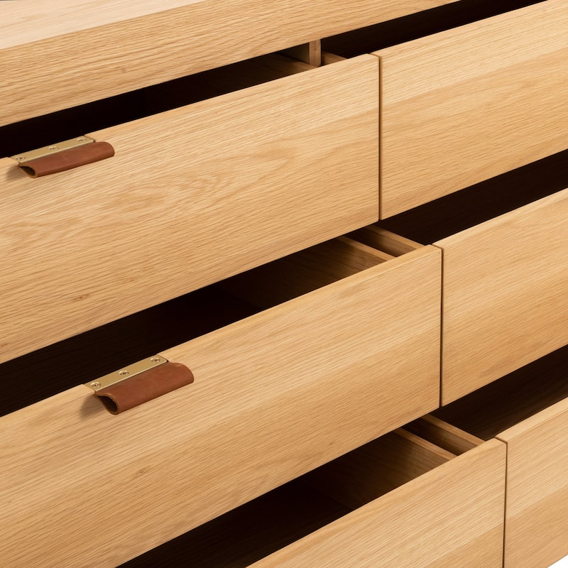 Poly & Bark Cirq 6 Drawer White Oak Dresser With Leather Pulls