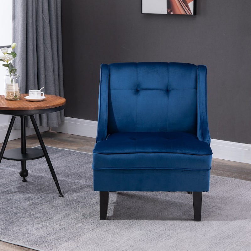 HOMCOM Tufted Single Sofa Chair with Rubber Wood Legs, Thick Padding Mid-Back, and Wings for Living Room