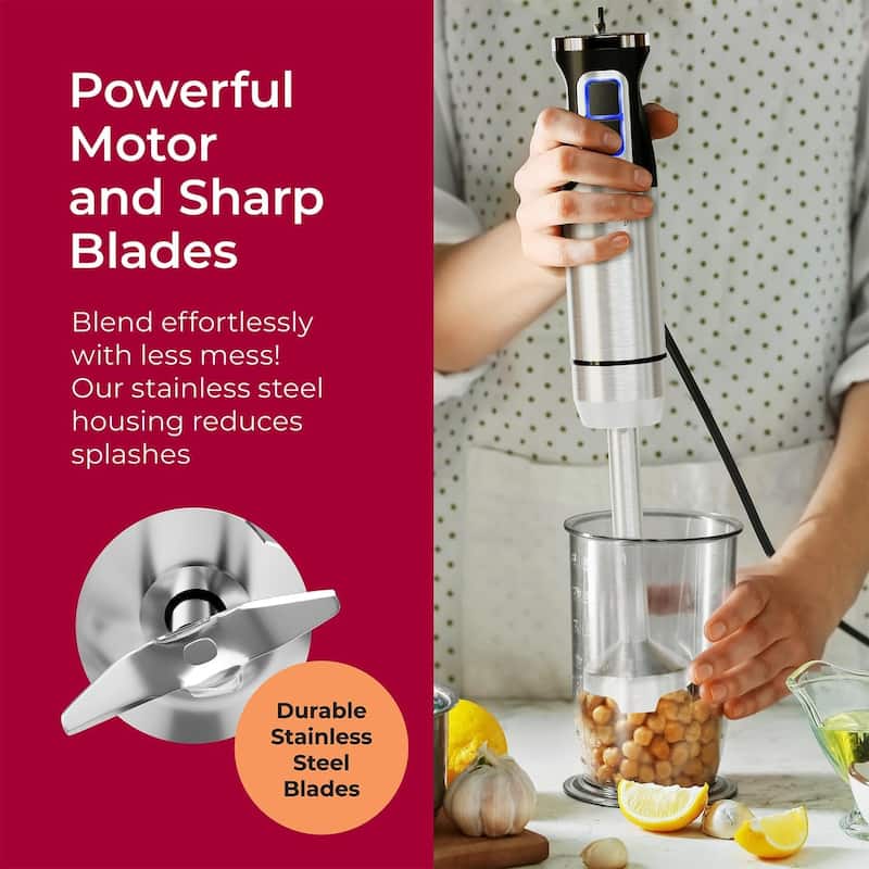 Mueller Immersion Blender Handheld - 8 Speed Stainless Steel Electric Hand Blender, 3 in 1 Emulsion Blender with Turbo Mode