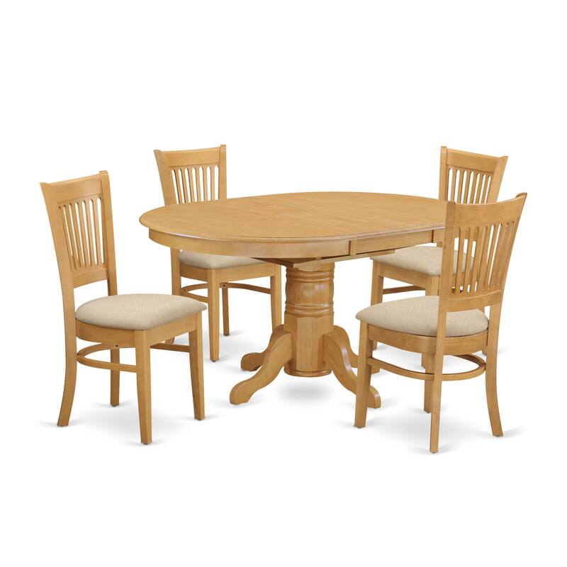 East West Furniture 5 Piece Modern Dining Table Set Includes an Oval Wooden Table and 4 Kitchen Chairs, Oak(Seats Option)