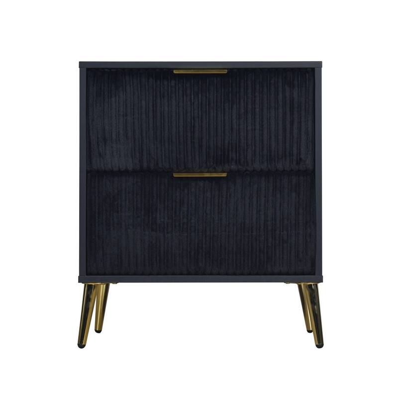 Black/Gold 2 Drawer 15.75 in. W Nightstand with Sturdy Hardware and Ample Storage