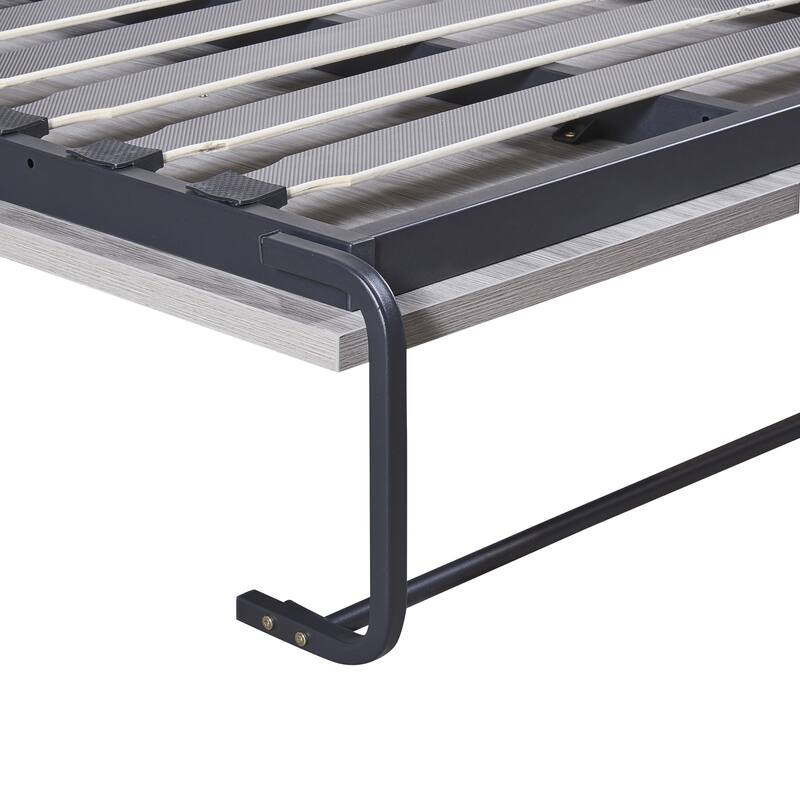 Grey Twin Size Murphy Bed with Foldable Cabinet and Hidden Legs - MDF & Metal
