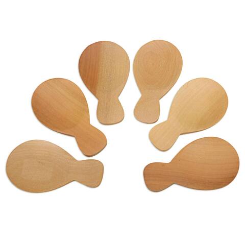 Handmade Time With Friends Wood Sugar Spoons (Set Of 6) Indonesia - 3" H x 1.6" W x 0.2" D