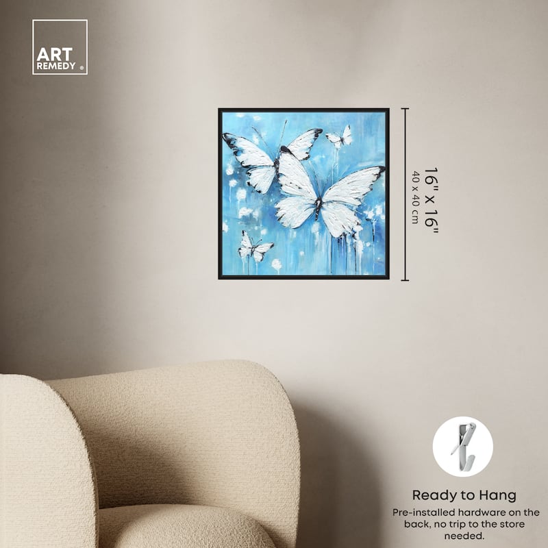 Art Remedy Textured Blue Butterflies Framed Butterfly 1 Piece Canvas Wall Art