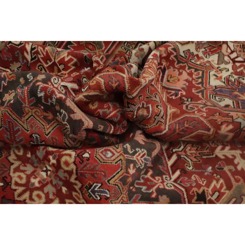 Hand Knotted Oriental 100% Wool Carpet Traditional Medallion Oranges & Rust Heriz Area Rug - 10' 7'' X 7' 9''