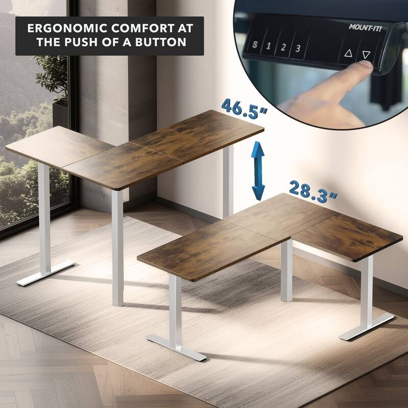 Mount-It! XL 75"W Electric Corner Adjustable Standing Desk, Brown/White (MI-15028)