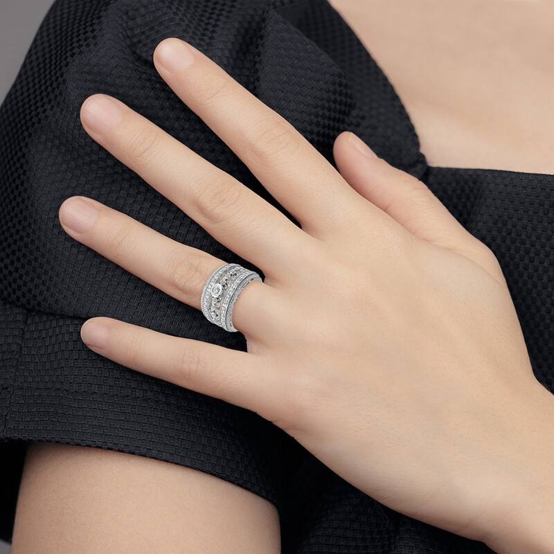 Curata 925 Sterling Silver Solid Polished Open back Rhodium Plated With CZ Cubic Zirconia Simulated Diamond Ring