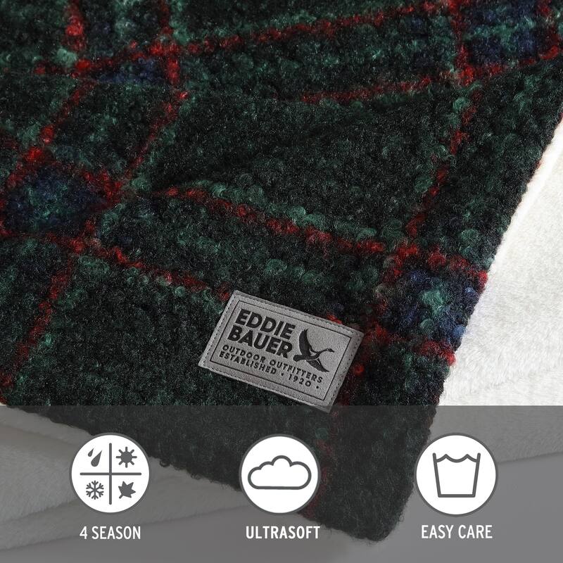 Eddie Bauer Printed Boucle/Faux Fur Throw Blanket